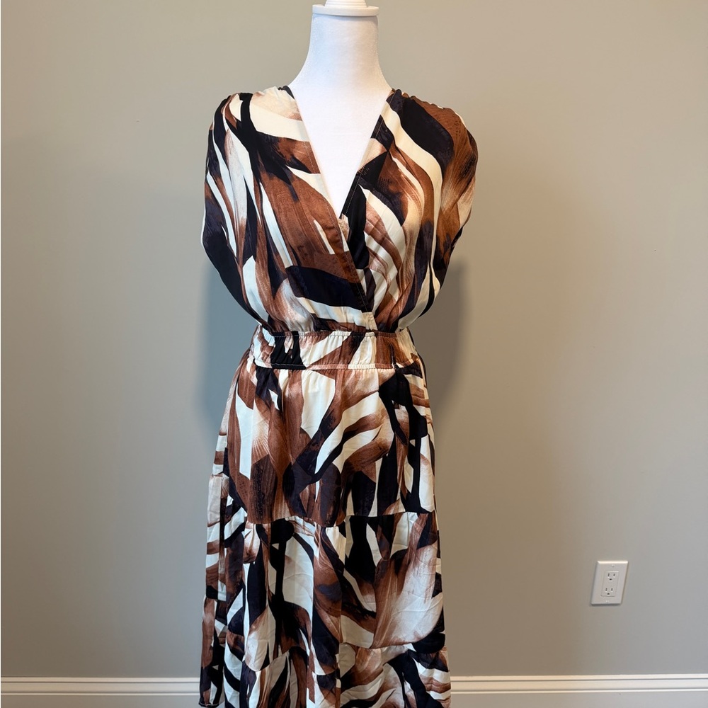 Fun2Fun/Versona Brown Cream and Black Abstract Midi Dress
